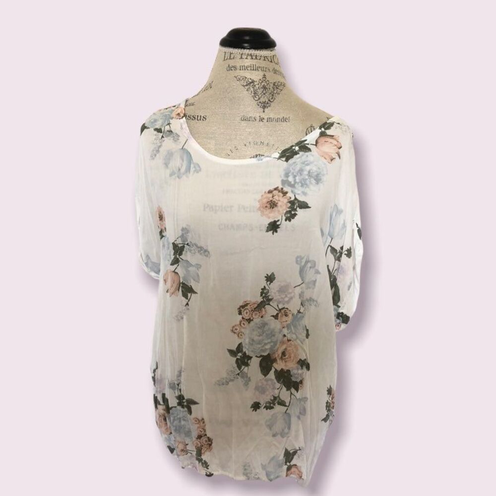White Floral Flare Shirt Blouse